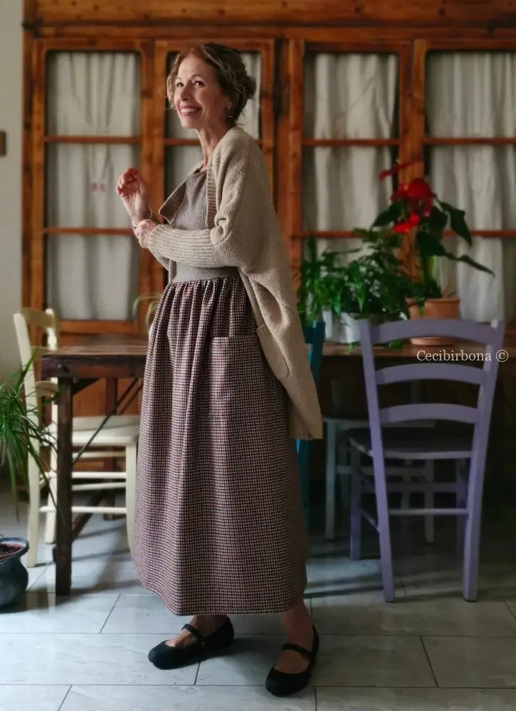 Grembiule patchwork in lana pied de poule e tweed (Ref. 489) grembiule donna tessuti moderni