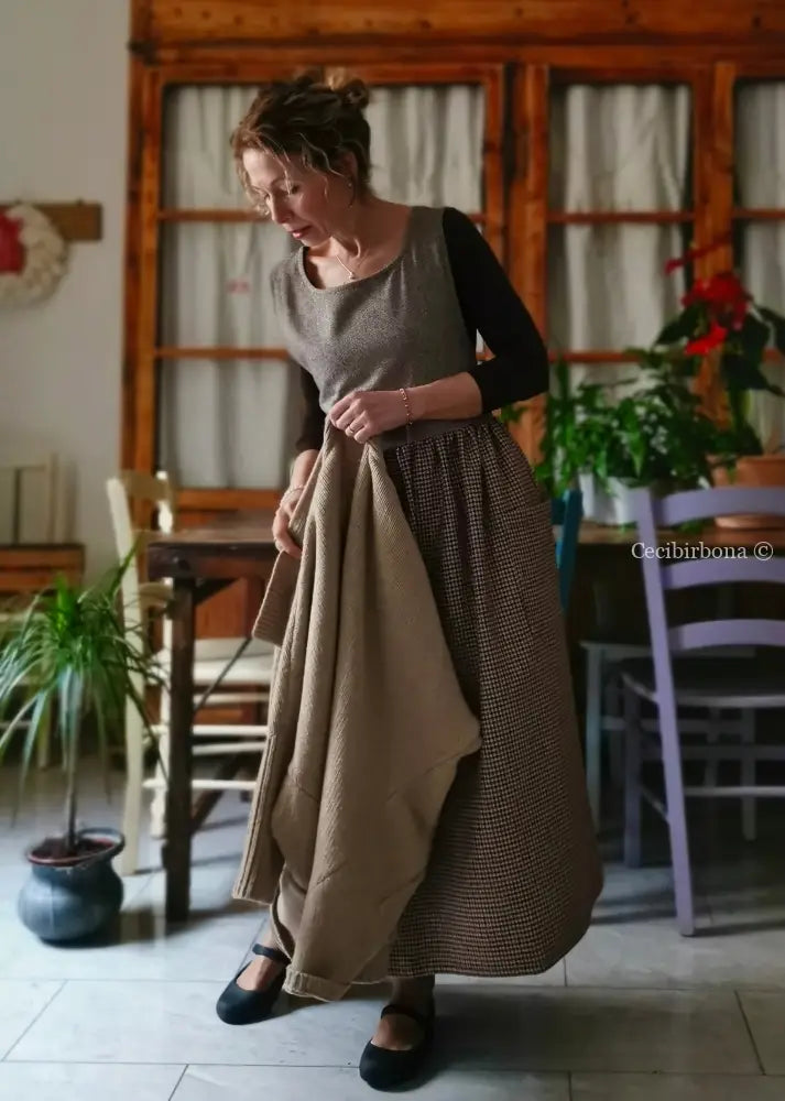 Grembiule patchwork in lana pied de poule e tweed (Ref. 489) grembiule donna tessuti moderni