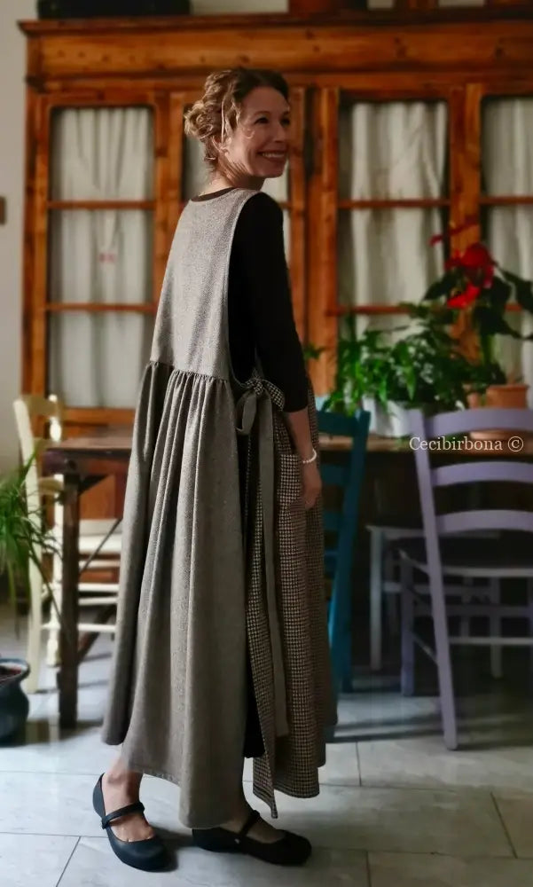 Grembiule patchwork in lana pied de poule e tweed (Ref. 489) grembiule donna tessuti moderni