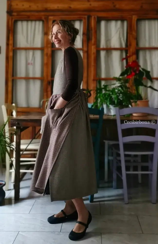 Grembiule patchwork in lana pied de poule e tweed (Ref. 489) grembiule donna tessuti moderni