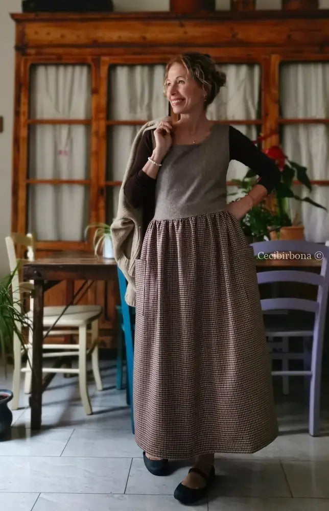 Grembiule patchwork in lana pied de poule e tweed (Ref. 489) grembiule donna tessuti moderni