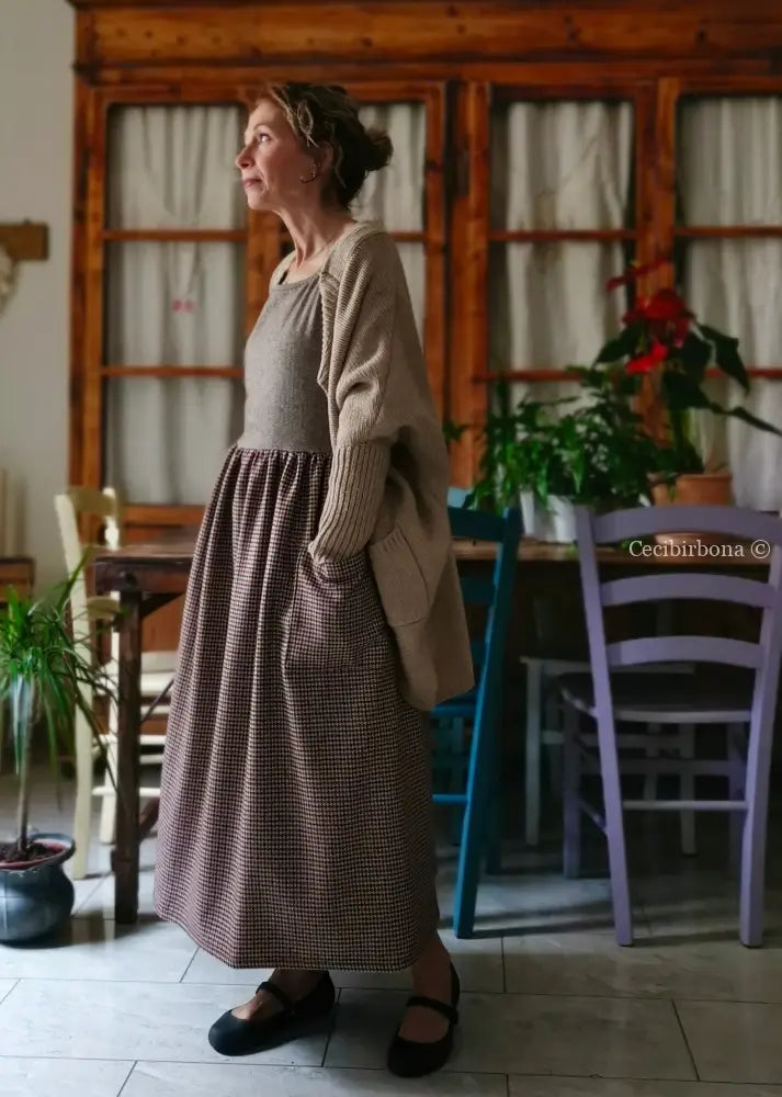 Grembiule patchwork in lana pied de poule e tweed (Ref. 489) grembiule donna tessuti moderni