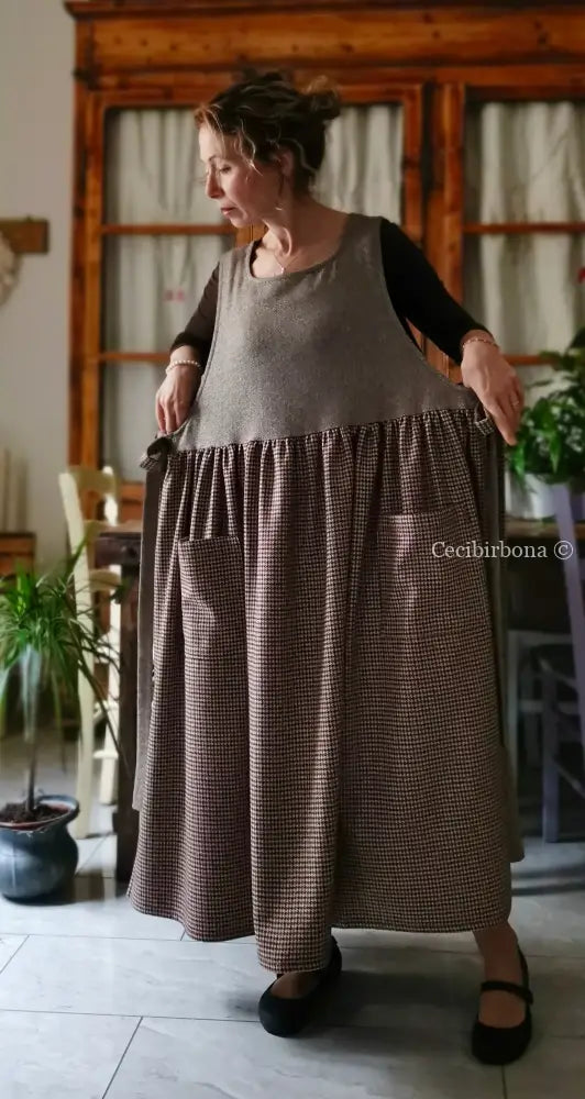 Grembiule patchwork in lana pied de poule e tweed (Ref. 489) grembiule donna tessuti moderni