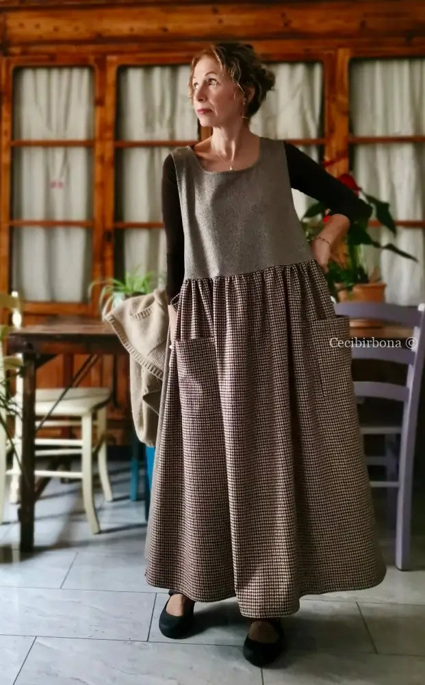 Grembiule patchwork in lana pied de poule e tweed (Ref. 489) grembiule donna tessuti moderni