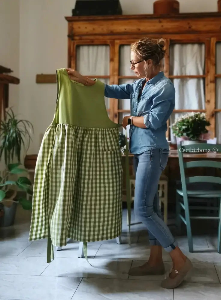 Grembiule patchwork verde kiwi (Ref. 444) grembiule donna tessuti moderni