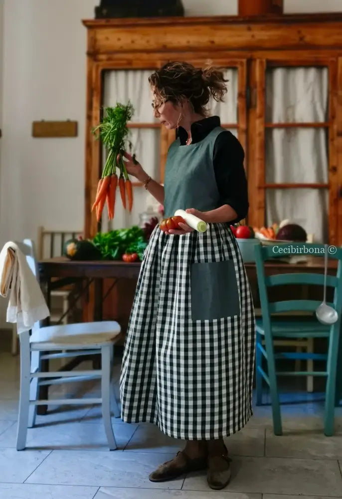 Grembiule patchwork verde scuro (Ref. 435) grembiule donna tessuti moderni