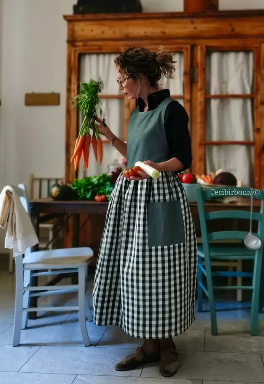 Grembiule patchwork verde scuro (Ref. 435) grembiule donna tessuti moderni