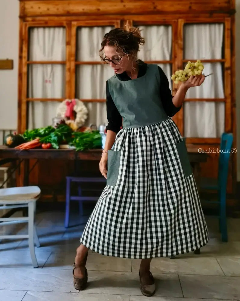 Grembiule patchwork verde scuro (Ref. 435) grembiule donna tessuti moderni