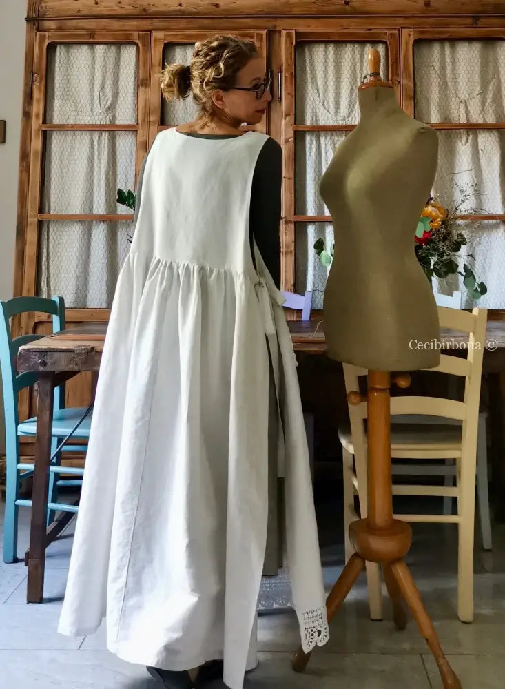 Grembiule per donna da cucina con balza uncinetto - grembiule bianco da cucina con pizzo grembiule donna tessuti antichi