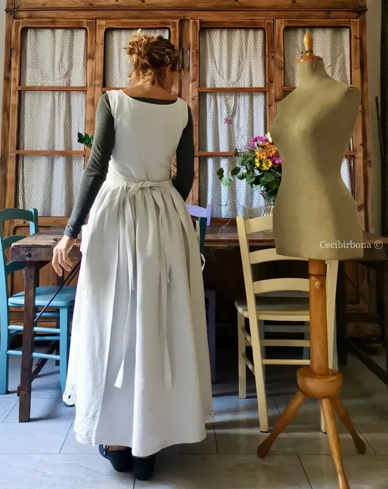 Grembiule per donna da cucina con balza uncinetto - grembiule bianco da cucina con pizzo grembiule donna tessuti antichi