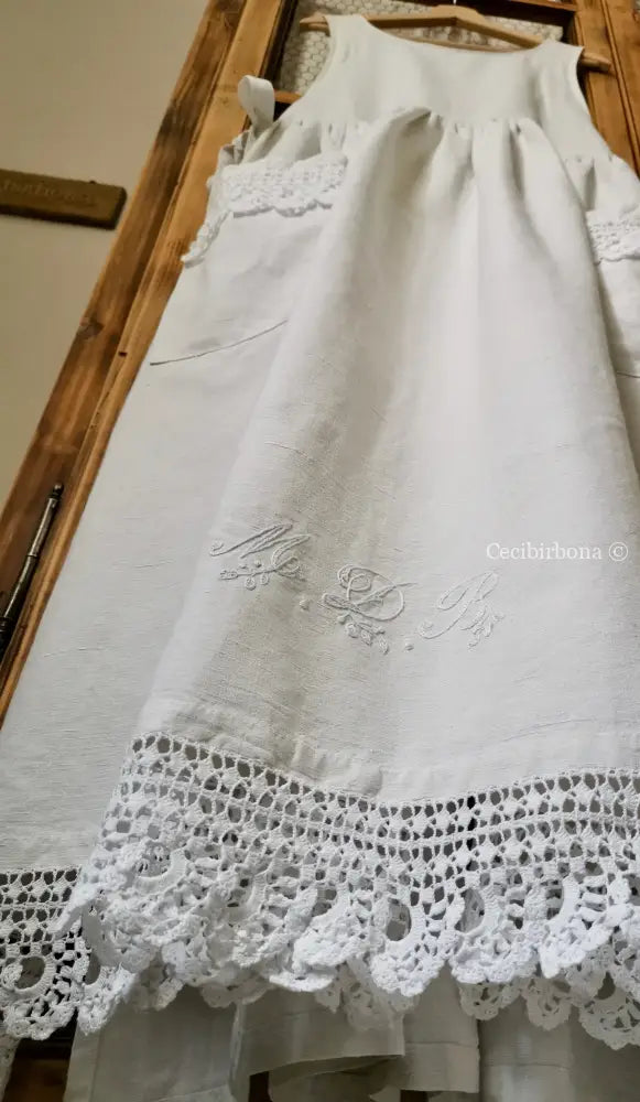 Grembiule per donna da cucina con balza uncinetto - grembiule bianco da cucina con pizzo grembiule donna tessuti antichi