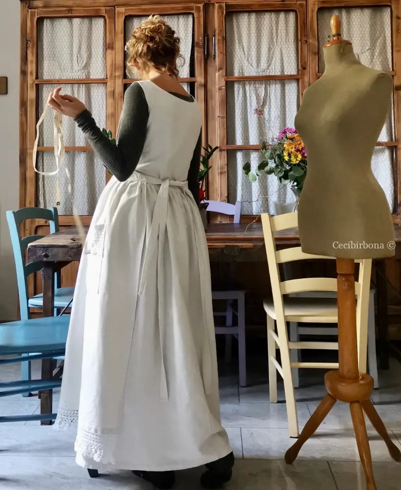 Grembiule per donna da cucina con balza uncinetto - grembiule bianco da cucina con pizzo grembiule donna tessuti antichi