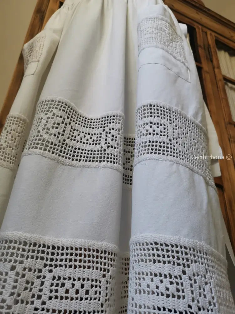 Grembiule per donna da cucina con balza uncinetto (Ref. 93) grembiule donna tessuti antichi