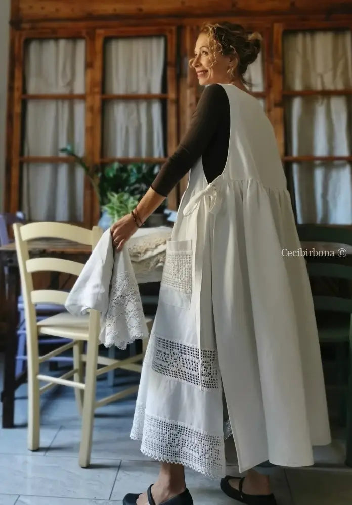 Grembiule per donna da cucina con balza uncinetto (Ref. 93) grembiule donna tessuti antichi