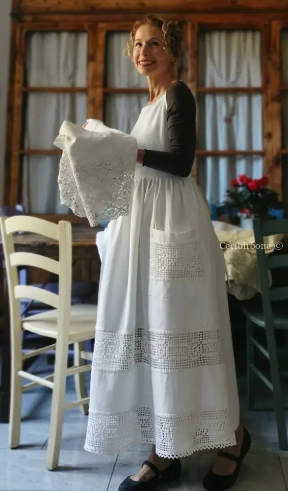 Grembiule per donna da cucina con balza uncinetto (Ref. 93) grembiule donna tessuti antichi