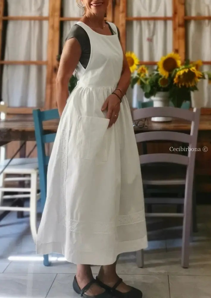 Grembiule per donna da cucina con bordo all’uncinetto (Ref. 21) grembiule donna tessuti antichi