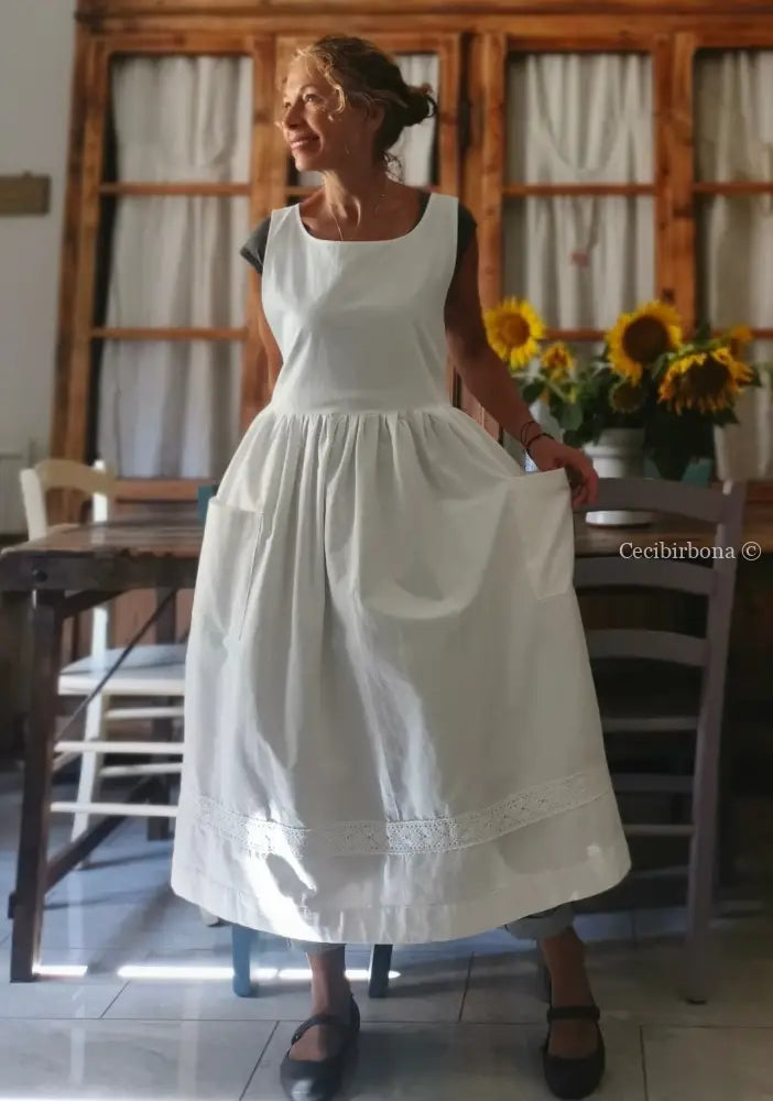 Grembiule per donna da cucina con bordo all’uncinetto (Ref. 21) grembiule donna tessuti antichi