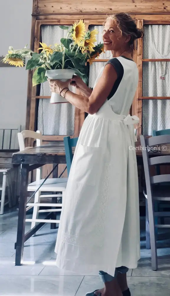 Grembiule per donna da cucina con bordo all’uncinetto (Ref. 21) grembiule donna tessuti antichi