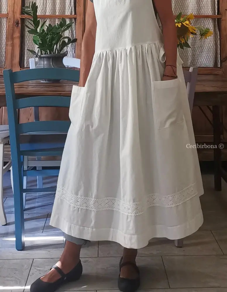 Grembiule per donna da cucina con bordo all’uncinetto (Ref. 21) grembiule donna tessuti antichi