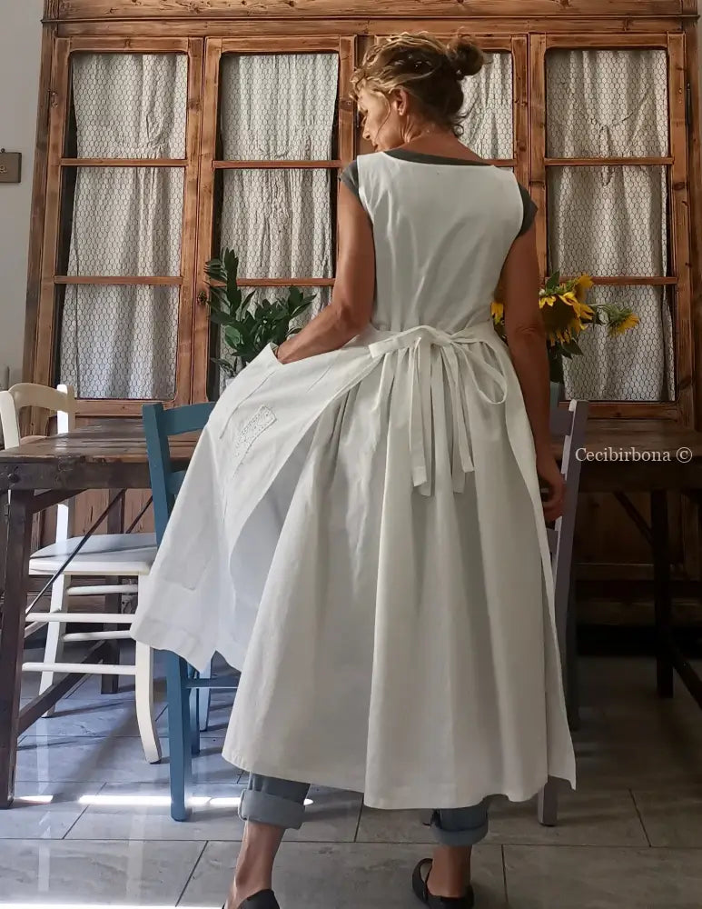 Grembiule per donna da cucina con bordo all’uncinetto (Ref. 21) grembiule donna tessuti antichi