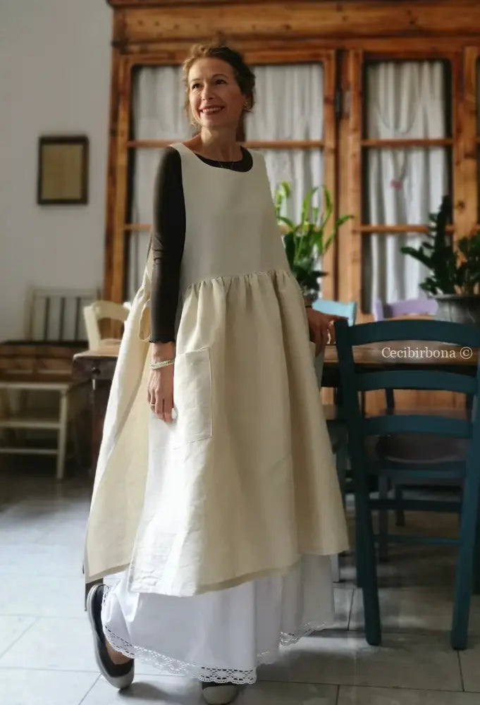 Grembiule per donna da cucina in canapa vintage (Ref. 19) grembiule donna in tessuto antico