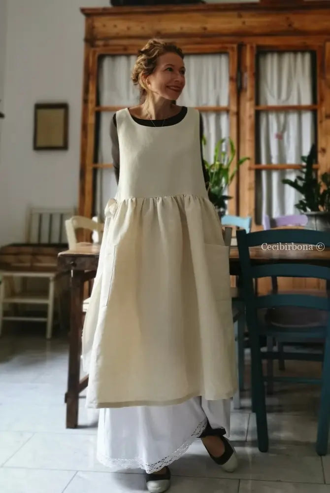 Grembiule per donna da cucina in canapa vintage (Ref. 19) grembiule donna in tessuto antico