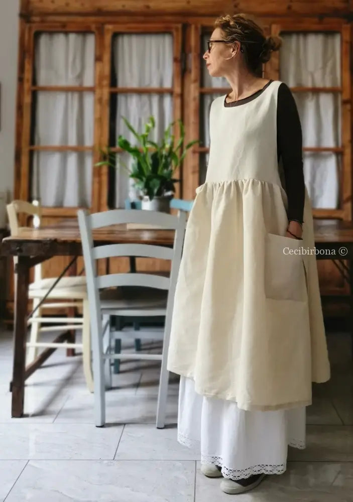Grembiule per donna da cucina in canapa vintage (Ref. 19) grembiule donna in tessuto antico