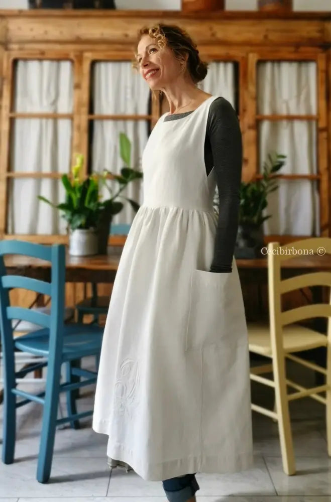 Grembiule per donna da cucina in cotone antico con monogramma CF (Ref. 11) grembiule donna tessuti antichi