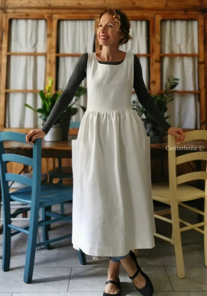 Grembiule per donna da cucina in cotone antico con monogramma CF (Ref. 11) grembiule donna tessuti antichi