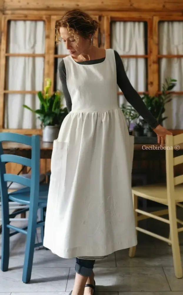 Grembiule per donna da cucina in cotone antico con monogramma CF (Ref. 11) grembiule donna tessuti antichi