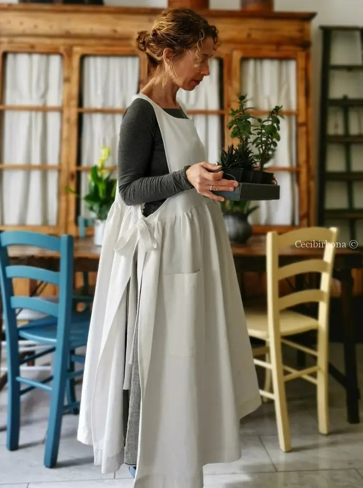 Grembiule per donna da cucina in cotone antico con monogramma CF (Ref. 11) grembiule donna tessuti antichi