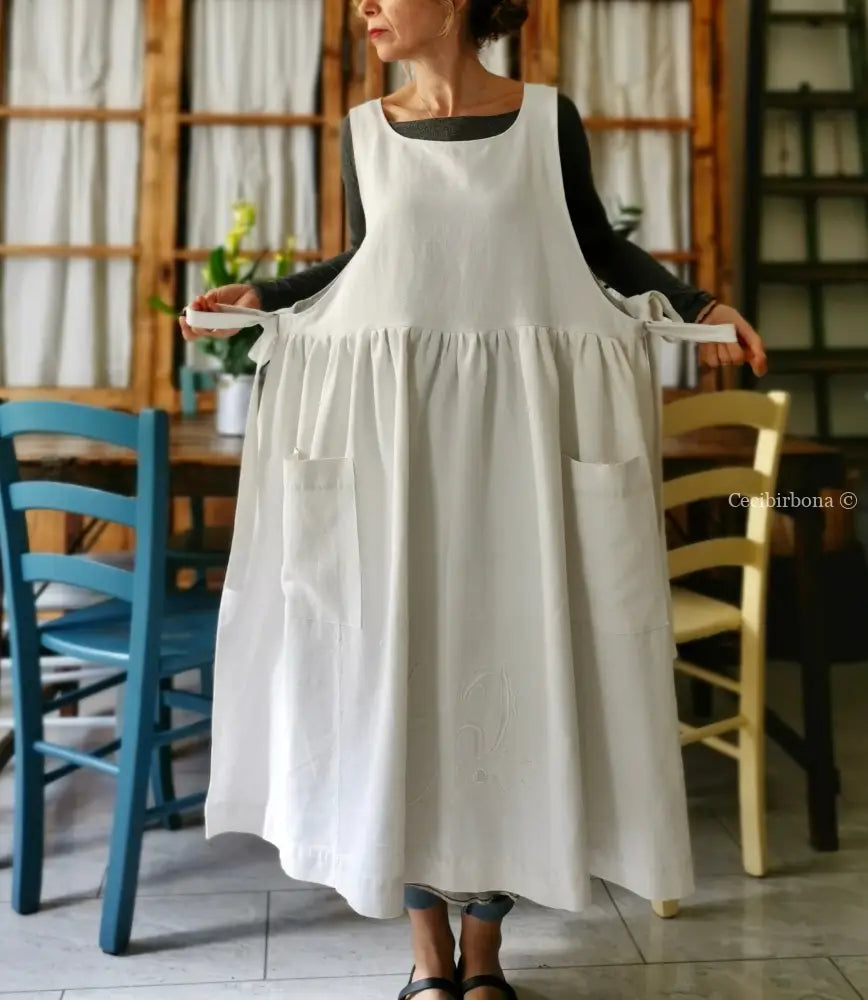 Grembiule per donna da cucina in cotone antico con monogramma CF (Ref. 11) grembiule donna tessuti antichi