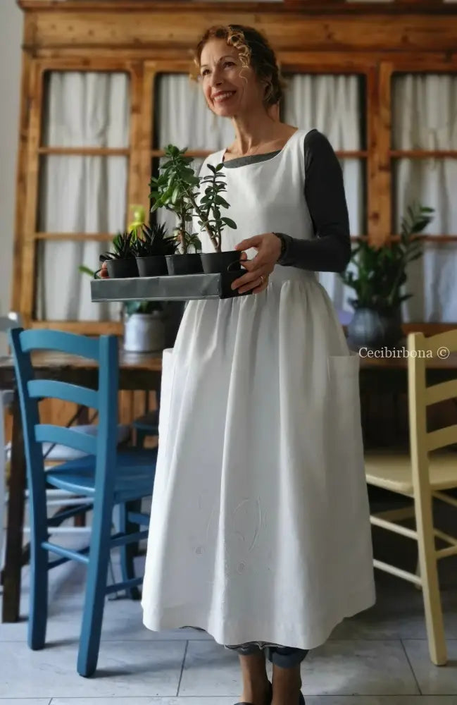 Grembiule per donna da cucina in cotone antico con monogramma CF (Ref. 11) grembiule donna tessuti antichi