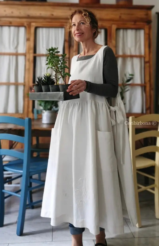 Grembiule per donna da cucina in cotone antico con monogramma CF (Ref. 11) grembiule donna tessuti antichi