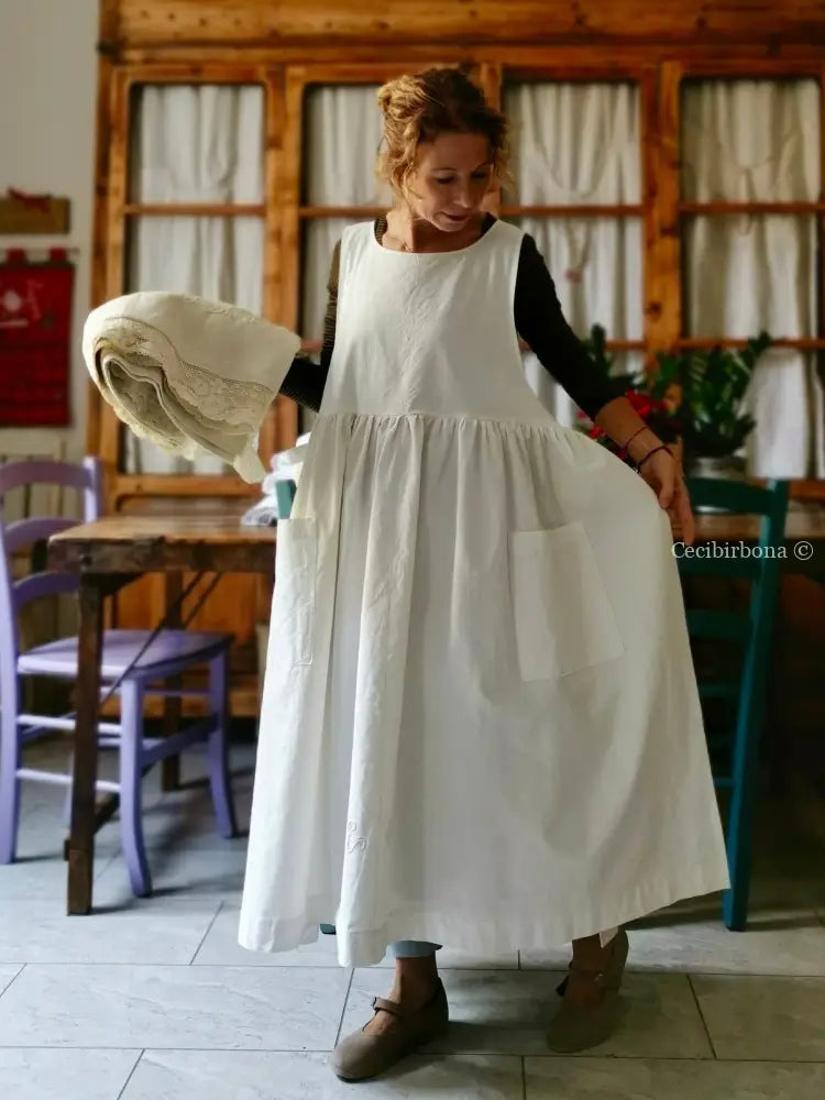 Grembiule per donna da cucina in cotone antico con monogramma EG (Ref. 22) grembiule donna tessuti antichi