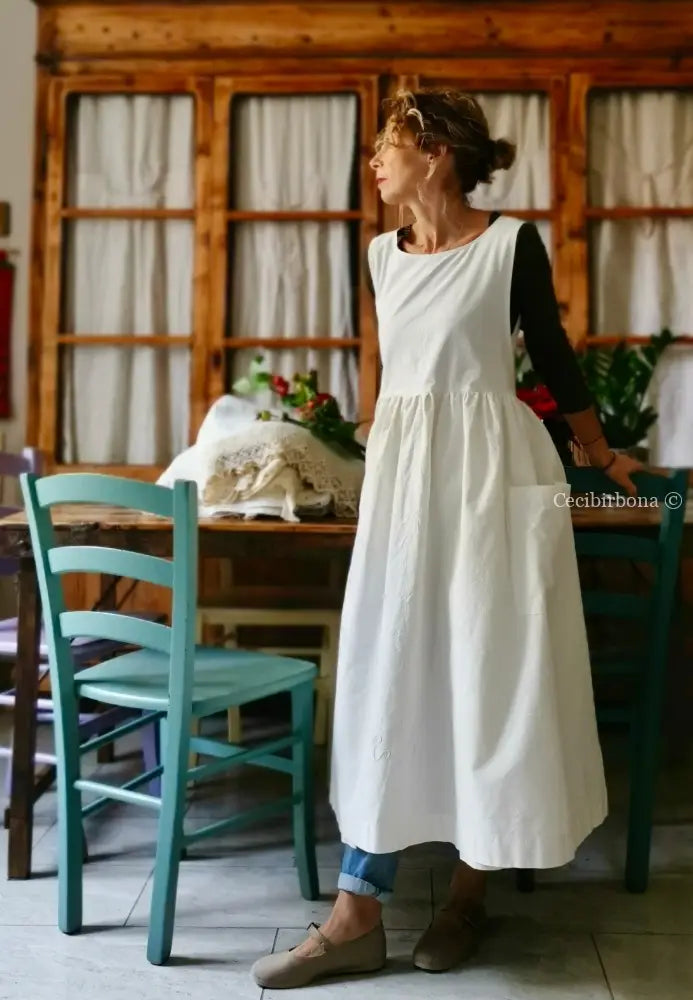 Grembiule per donna da cucina in cotone antico con monogramma EG (Ref. 22) grembiule donna tessuti antichi