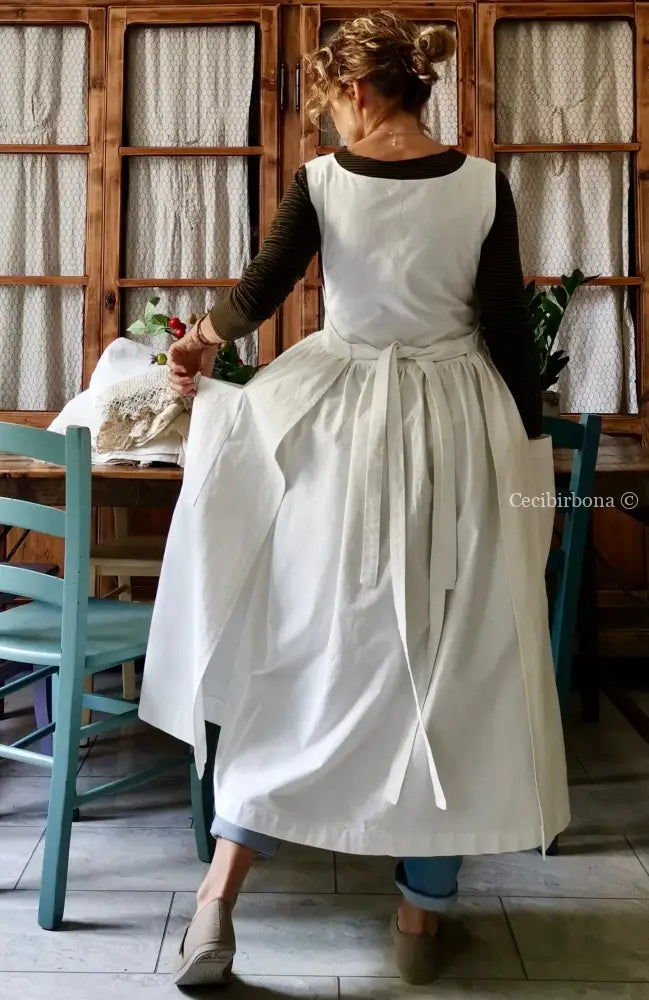 Grembiule per donna da cucina in cotone antico con monogramma EG (Ref. 22) grembiule donna tessuti antichi