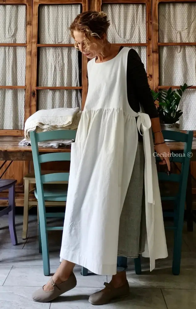 Grembiule per donna da cucina in cotone antico con monogramma EG (Ref. 22) grembiule donna tessuti antichi