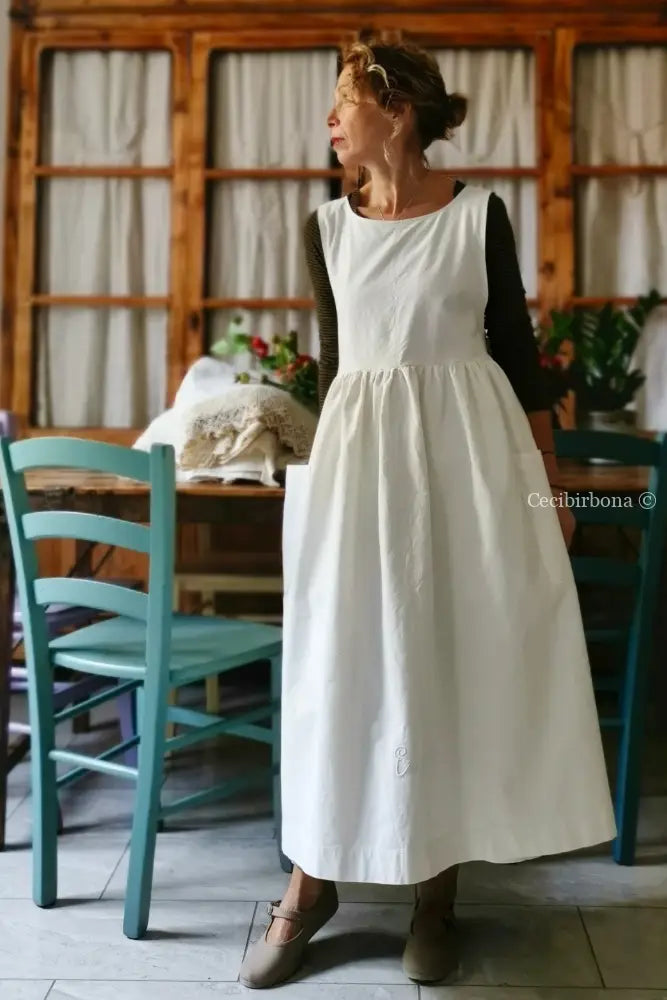 Grembiule per donna da cucina in cotone antico con monogramma EG (Ref. 22) grembiule donna tessuti antichi