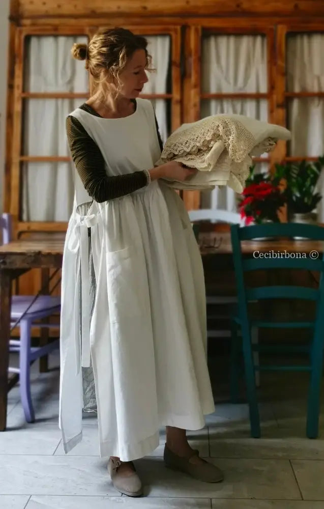 Grembiule per donna da cucina in cotone antico con monogramma EG (Ref. 22) grembiule donna tessuti antichi