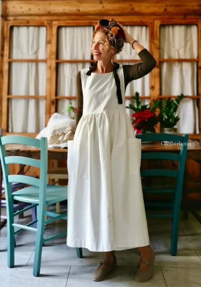 Grembiule per donna da cucina in cotone antico con monogramma EG (Ref. 22) grembiule donna tessuti antichi