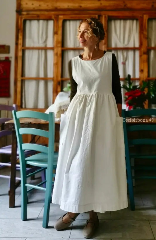 Grembiule per donna da cucina in cotone antico con monogramma EG (Ref. 22) grembiule donna tessuti antichi