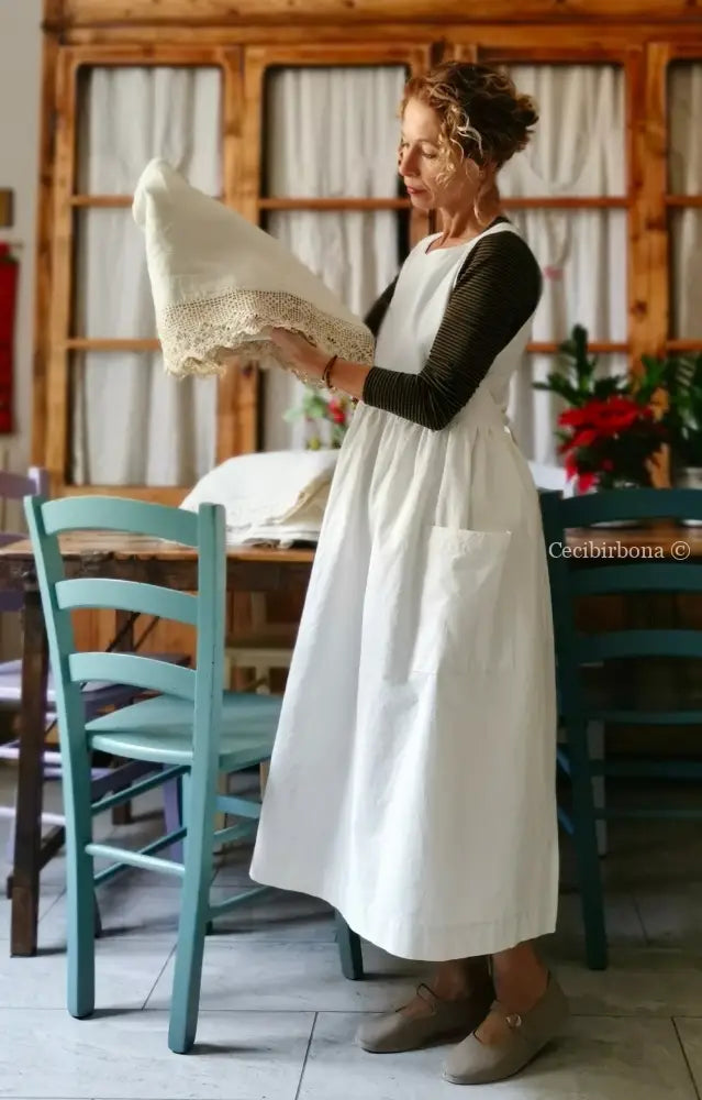 Grembiule per donna da cucina in cotone antico con monogramma EG (Ref. 22) grembiule donna tessuti antichi