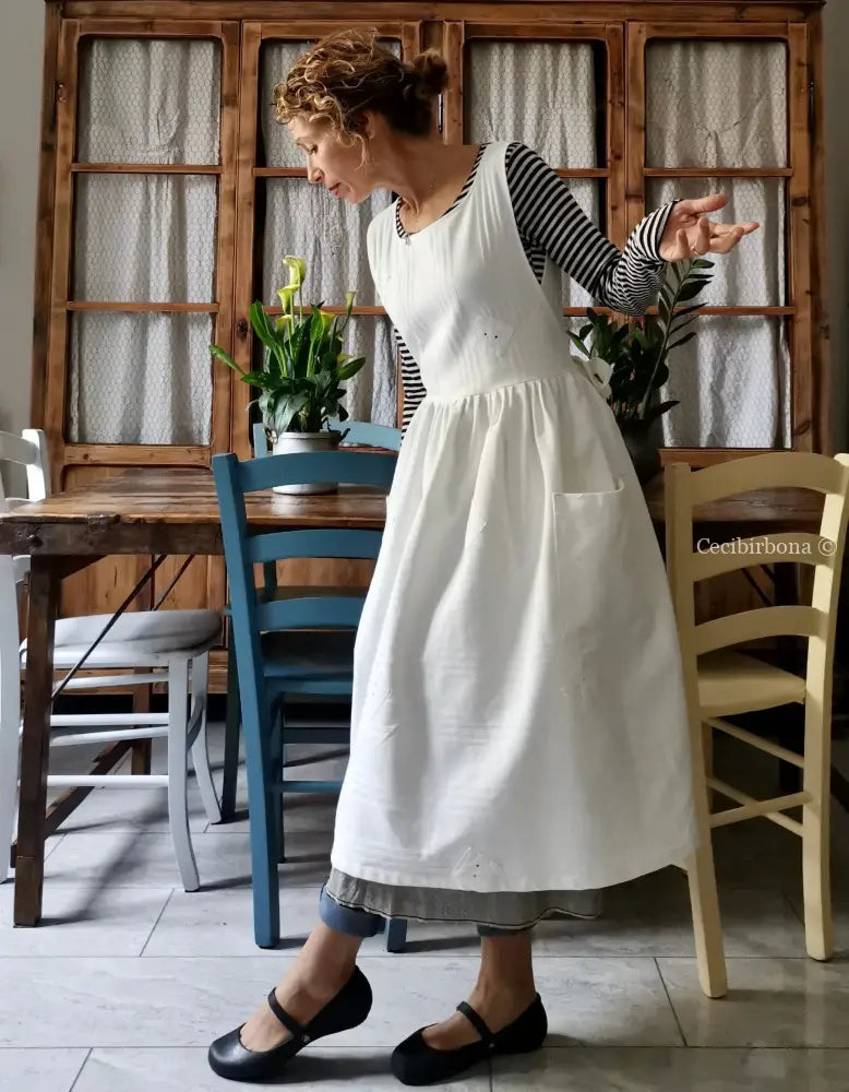 Grembiule per donna da cucina in cotone bianco vintage da materassi (Ref. 02) grembiule donna tessuti antichi