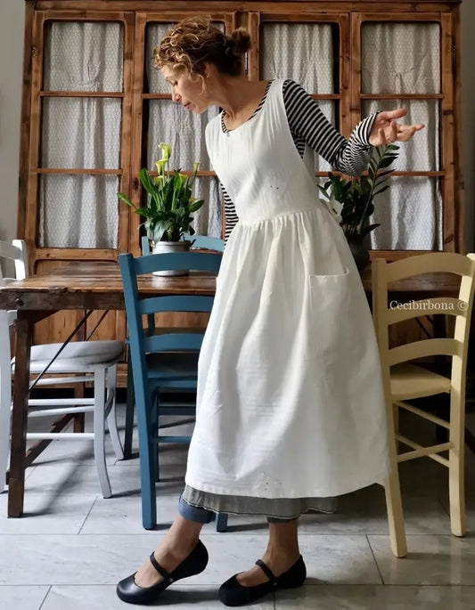 Grembiule per donna da cucina in cotone bianco vintage da materassi (Ref. 02) grembiule donna tessuti antichi