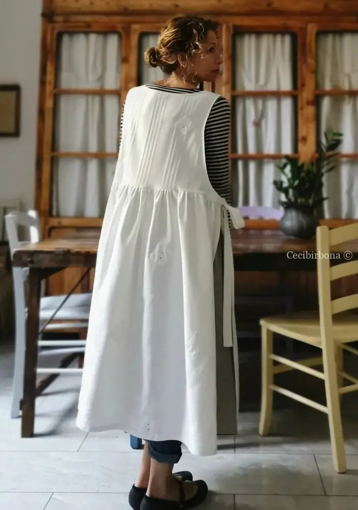 Grembiule per donna da cucina in cotone bianco vintage da materassi (Ref. 02) grembiule donna tessuti antichi