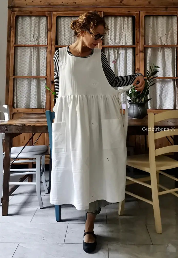 Grembiule per donna da cucina in cotone bianco vintage da materassi (Ref. 02) grembiule donna tessuti antichi