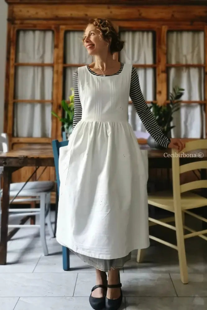 Grembiule per donna da cucina in cotone bianco vintage da materassi (Ref. 02) grembiule donna tessuti antichi