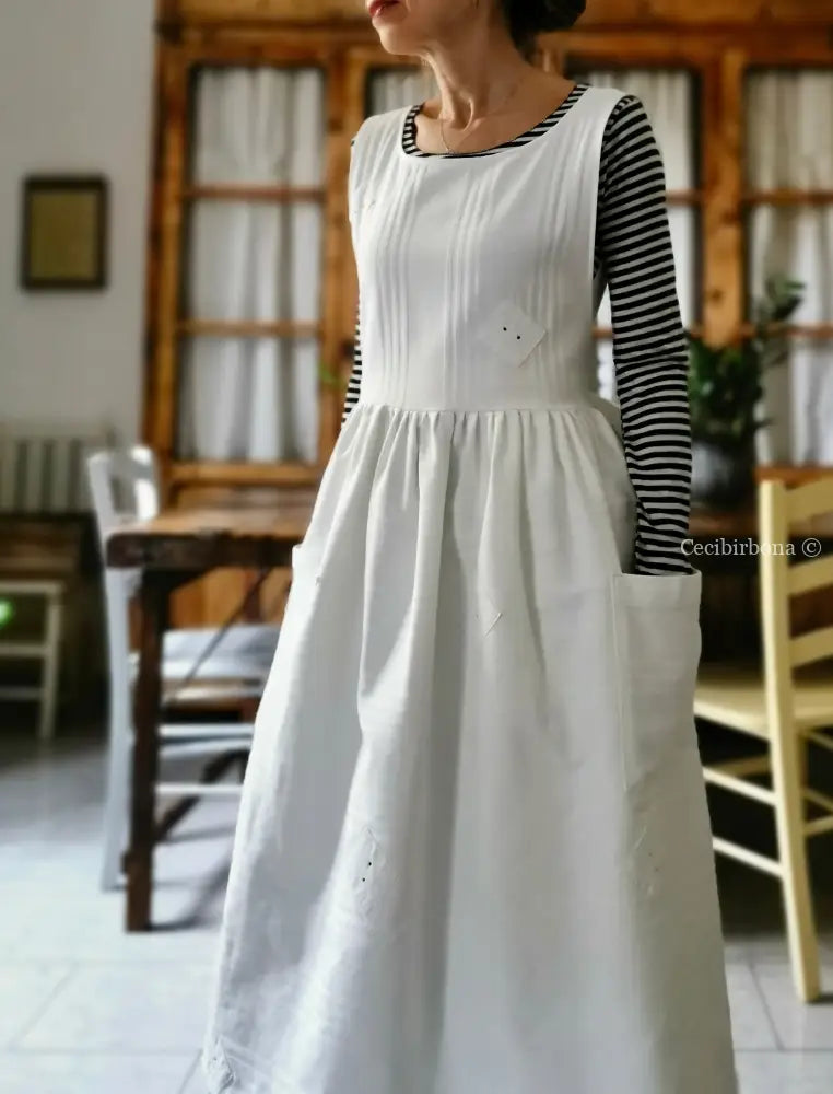 Grembiule per donna da cucina in cotone bianco vintage da materassi (Ref. 02) grembiule donna tessuti antichi