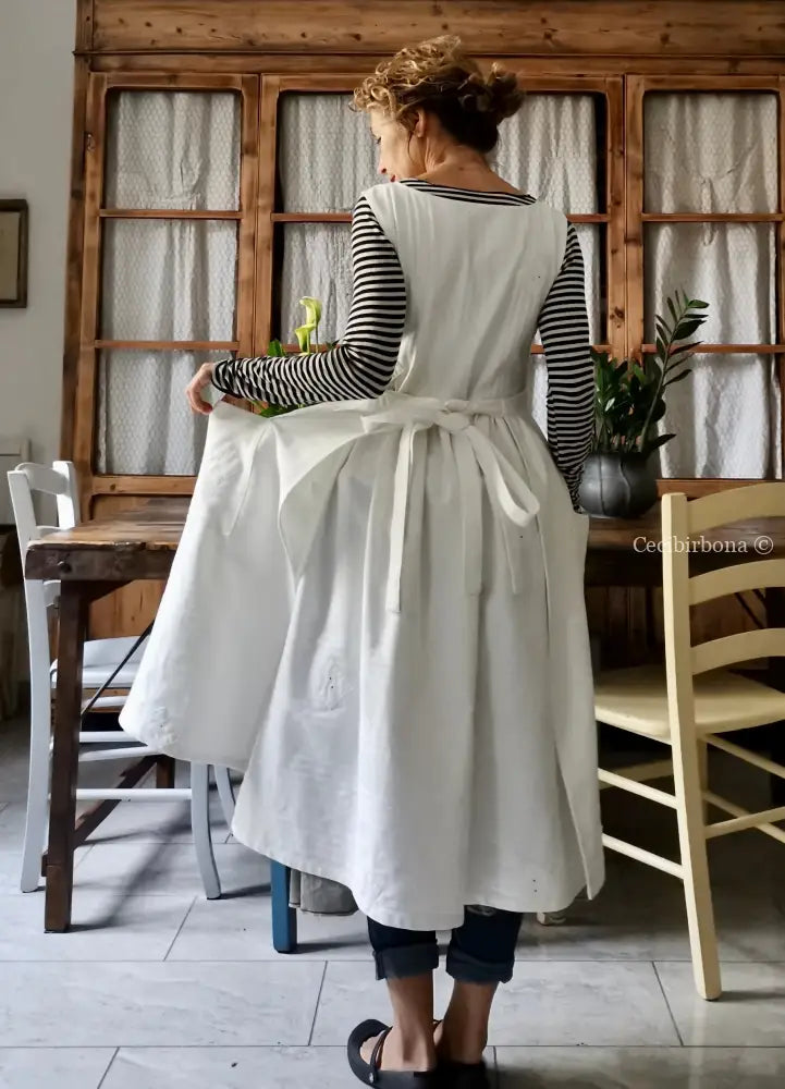 Grembiule per donna da cucina in cotone bianco vintage da materassi (Ref. 02) grembiule donna tessuti antichi